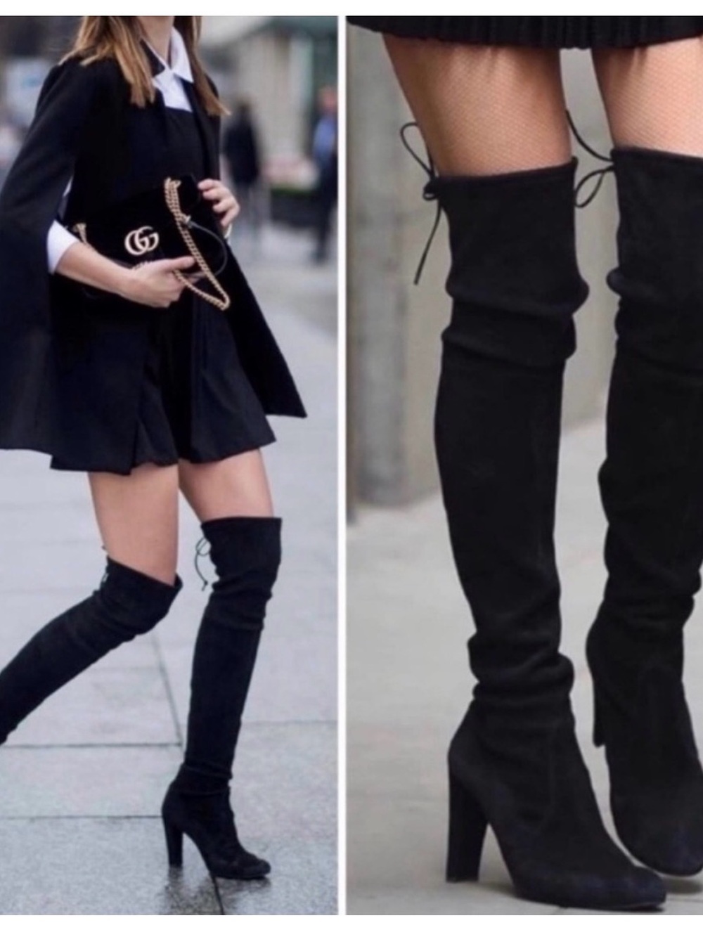Stuart Weitzman Black Over-the-Knee Suede Heeled Boots
